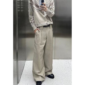 通勤高智老钱风条纹西裤男女宽松垂感百搭弯刀休闲西装裤 XQ649图片