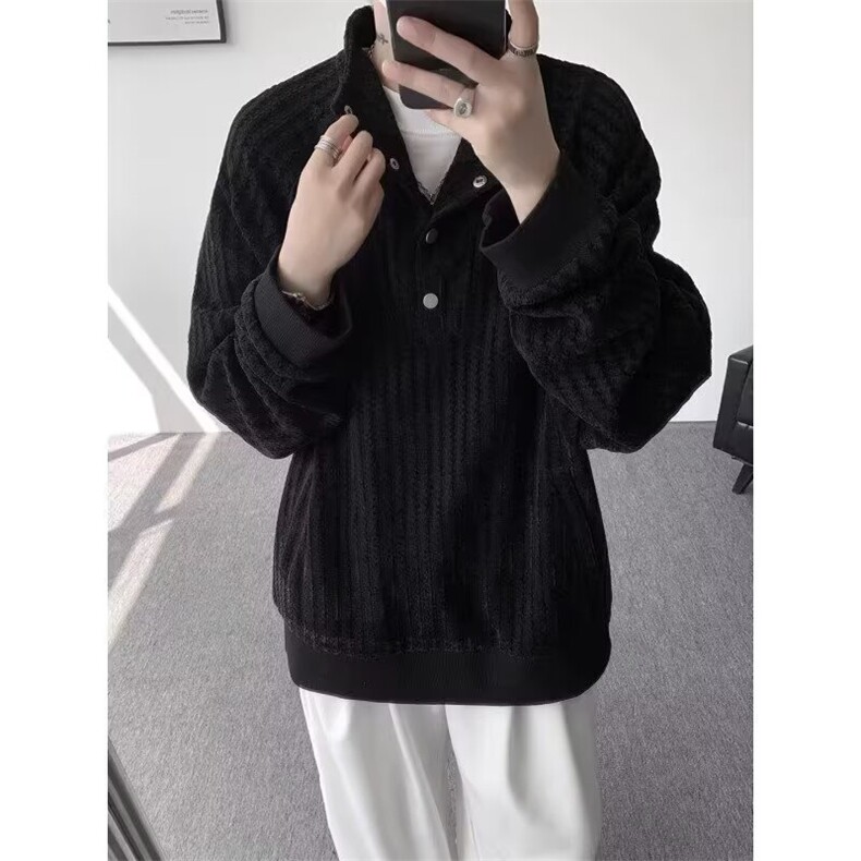 QC3335-P48美式竖条纹立领衬衫男女2025春秋季新款显瘦百搭,男装衬衫,电商B323A