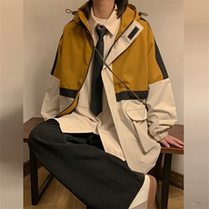 新款连帽冲锋衣夹克男撞色港风拼接潮流休闲外套JK2303-P68，男装夹克，星座717