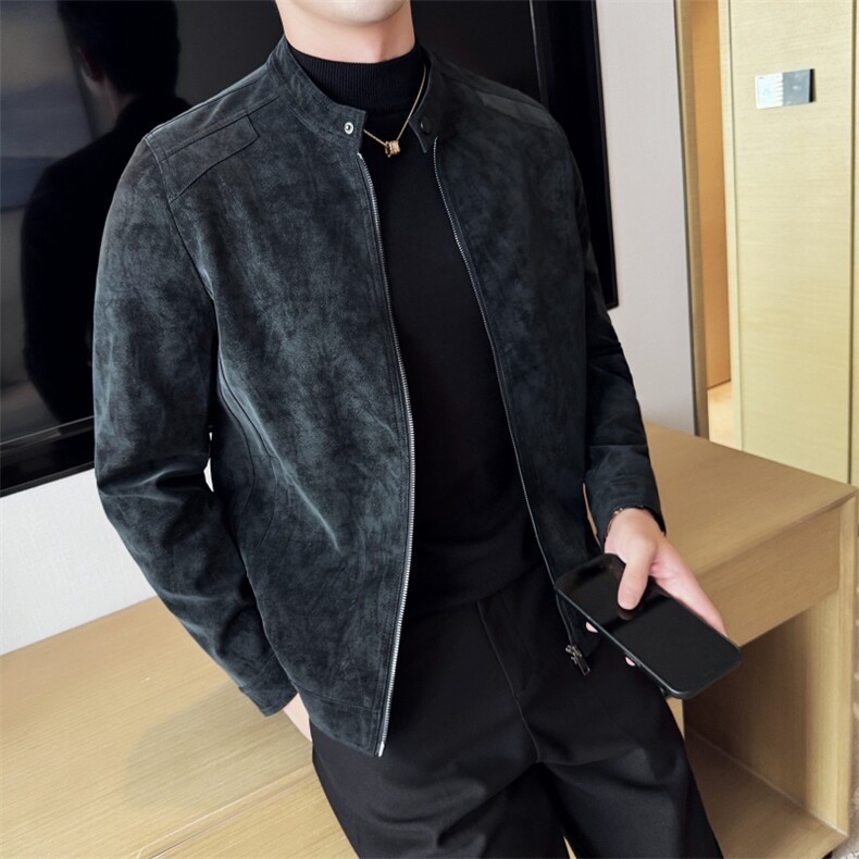 现货新潮商务立领皮衣男外套英伦修身短款帅气皮夹克JK32P135，男装皮衣，电商B276A