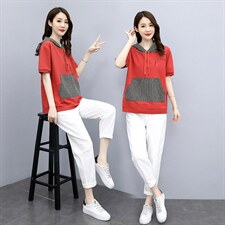 时尚运动套装2024新款夏款年轻妈妈品牌太洋气减龄休闲两件套，女装套装/套裙，一安秀