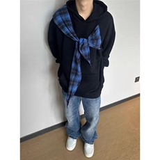 复古格子新学院蝴蝶结连帽卫衣慵懒宽松设计男女上衣GA1013P50，男装卫衣，星座1013-5