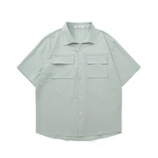 C3070/P35白底平铺冰丝工装多口袋短袖衬衣男女潮大码外套衬衫男,男装衬衫,电商A141