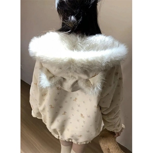 两面穿毛毛连帽外套女秋冬独特超好看加厚保暖毛绒上衣 M3626图片