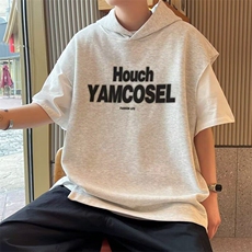 C510P38日系少年感假两件短袖T恤男夏季宽松青少年连帽套，男装T恤，星座512-6