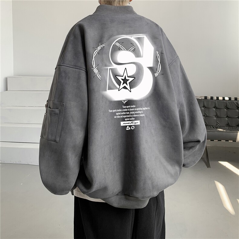 24春秋款美式复古麂皮绒飞行棒球服男女夹克外套JF3304-P80控108图片