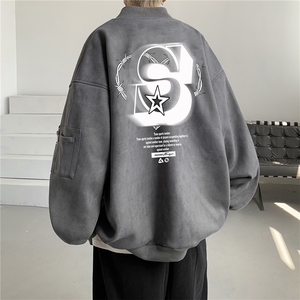 24春秋款美式复古麂皮绒飞行棒球服男女夹克外套JF3304-P80控108图片