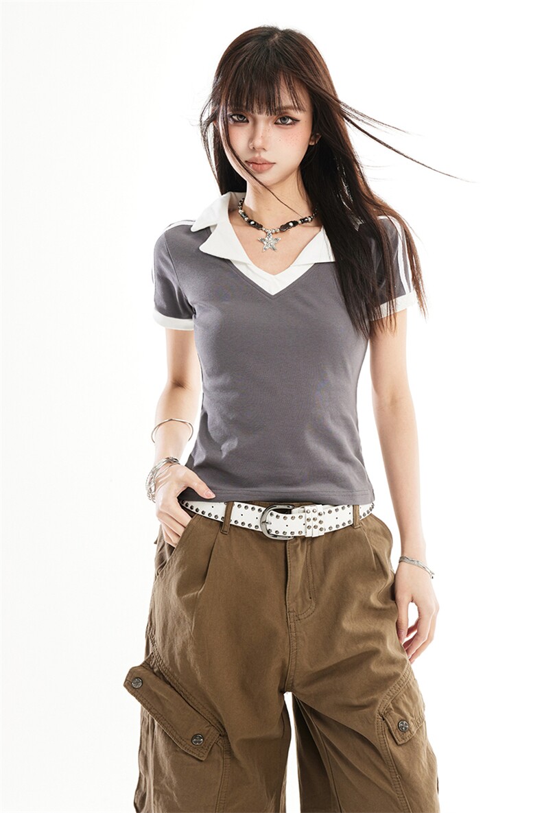 美式polo领短袖T恤女2026夏季新款休闲百搭修身显瘦上衣YD263-P35,男装T恤,星座509