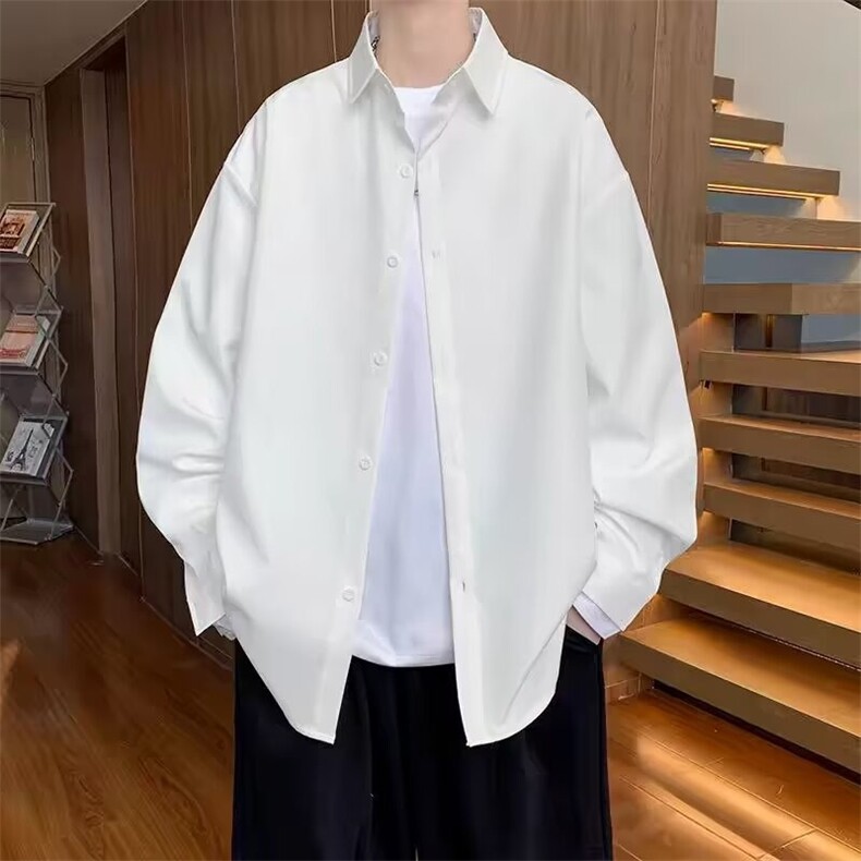 春秋季薄款长袖衬衫男纯色潮牌帅气高级垂感免烫宽松休闲衬衣外套,男装衬衫,星座506A