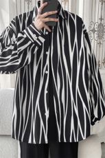 条纹松弛感长袖衬衫男春秋季高级感轻奢宽松休闲oversize衬衣外套，男装衬衫，电商A141