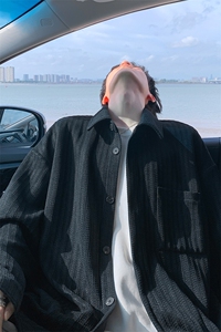 鱼骨条纹重磅外套男秋季美式复古潮流oversize潮牌高级感衬衣夹克图片