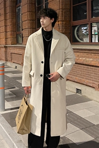 秋冬新款毛呢大衣男潮流宽松风衣中长款外套MN8693/P100加棉P110图片