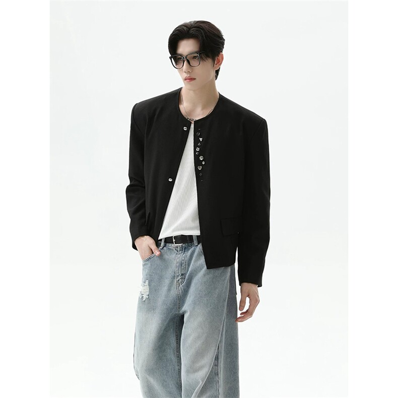 网图无领西装夹克男纽扣设计小众高级感休闲外套XZ16P118，男装夹克，星座512-1（原513-3）