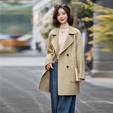 轻熟风时尚中长款毛呢大衣女2025秋冬新款宽松显瘦气质绵羊毛外套，女装双面呢大衣，欧米莱