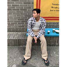格子衬衫男长袖春季宽松休闲衬衣翻领复古cleanfit外套828P50，男装衬衫，星座710