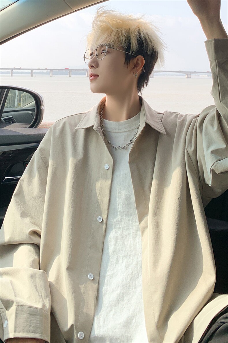 ！2025春季新款男士纯色长袖衬衣简约白衬衫CS06特P35,男装衬衫,电商B220