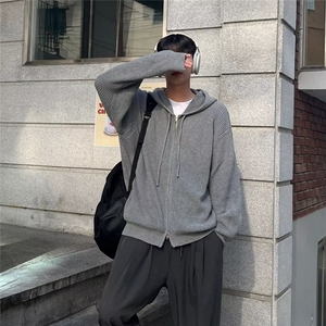 双拉链连帽针织毛衣外套男春秋韩版潮流百搭情侣款外套MY233-P60图片