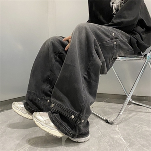 美式高街复古水洗牛仔裤男秋季小众设计感百搭直筒裤 K7504-P48图片