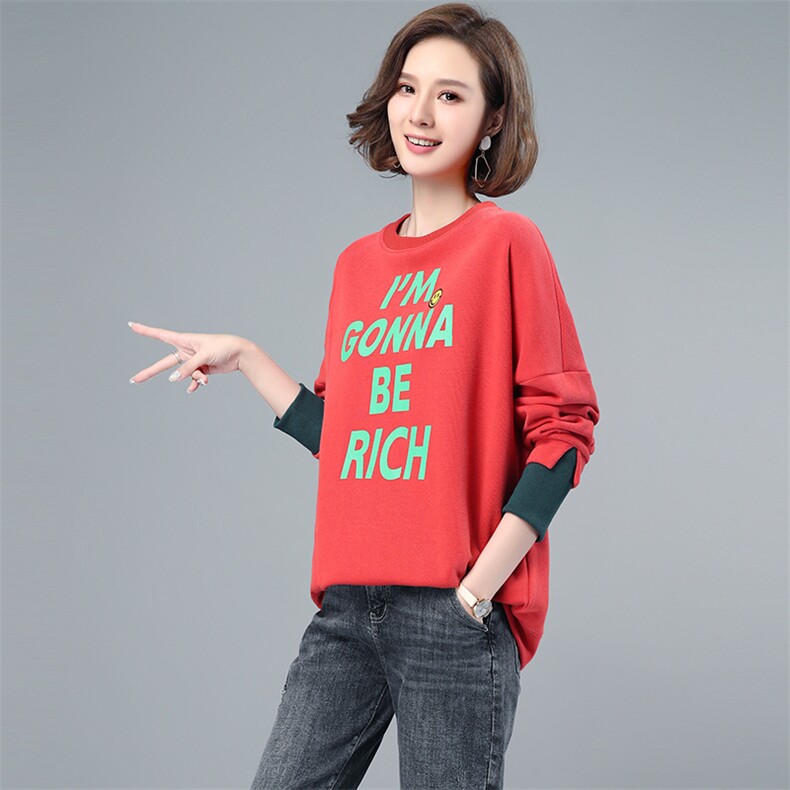 2021春季新款简约时尚休闲上衣宽松圆领印花卫衣女,女装卫衣/绒衫,依恋蒂丝