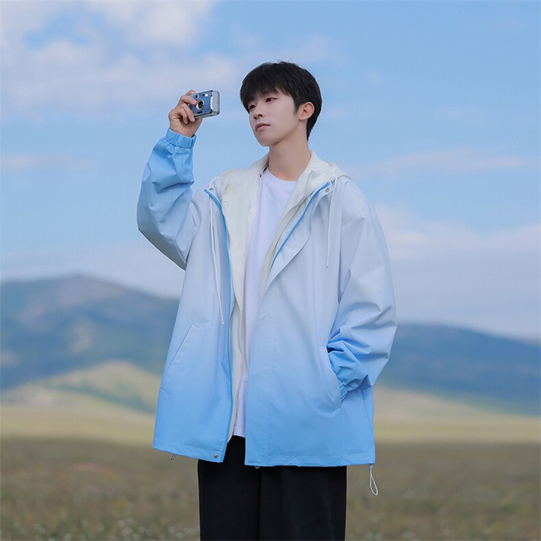 JK7833-P782025秋季新款渐变假两件连帽防水宽松夹克,男装夹克,星座109-1