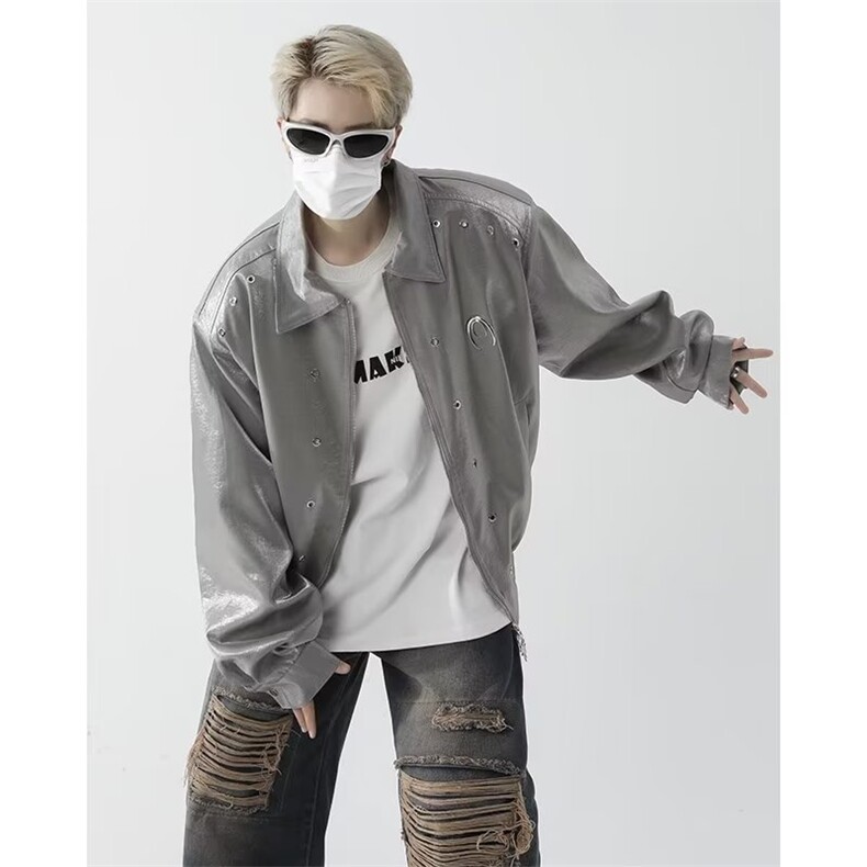 时尚外套男装女潮流装简约慵懒2025年秋季新款皮衣1172-P75，男装皮衣，星座910-5