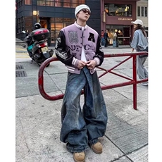 A202-P65美式复古字母刺绣拼色棒球服夹克男女宽松潮牌立领，男装夹克，电商B323A