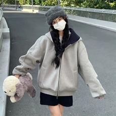 抖音得物高品质二开26春装美式重磅宽松结构双面连帽卫衣外套W68，女装短外套，电商A486-1