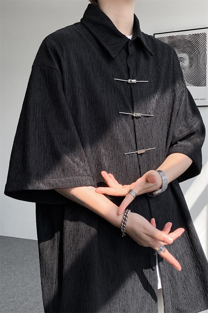 手缝飞机扣新中式冰丝短袖衬衫大码高级感唐装衬衣外套DC5009/P50,男装衬衫,电商B238
