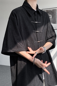 手缝飞机扣新中式冰丝短袖衬衫大码高级感唐装衬衣外套DC5009/P50图片
