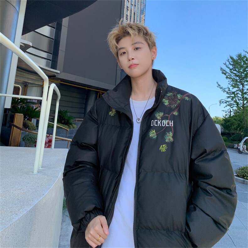 新中式迎客松刺绣棉服外套男款秋冬季青少年防寒保暖棉衣面包服潮图片