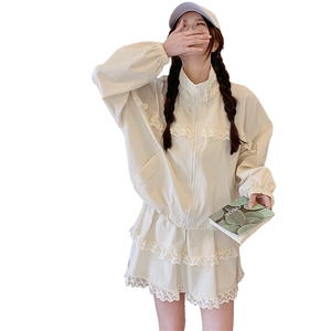 米白色蕾丝拼接套装裙女2025春季新款小个子甜美减龄半身裙两件套图片