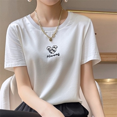 重磅真丝t恤女短袖印花桑蚕丝白色圆领小衫2024夏装半袖短款上衣，女装T恤，兴泰羊绒
