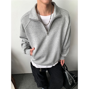 65棉重磅450克拼接圆领卫衣短宽套头拉链POLO衫外套男 RH5316-P49图片