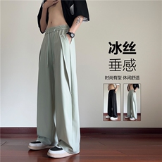 抖音品质夏季新款潮流高级垂感宽松冰丝裤B315-K24165-特p30控58，男装休闲裤，电商B315