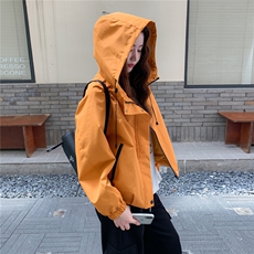 橘色连帽冲锋衣外套女2025秋季新款小个子超好看休闲百搭夹克上衣，女装派克服，2C217