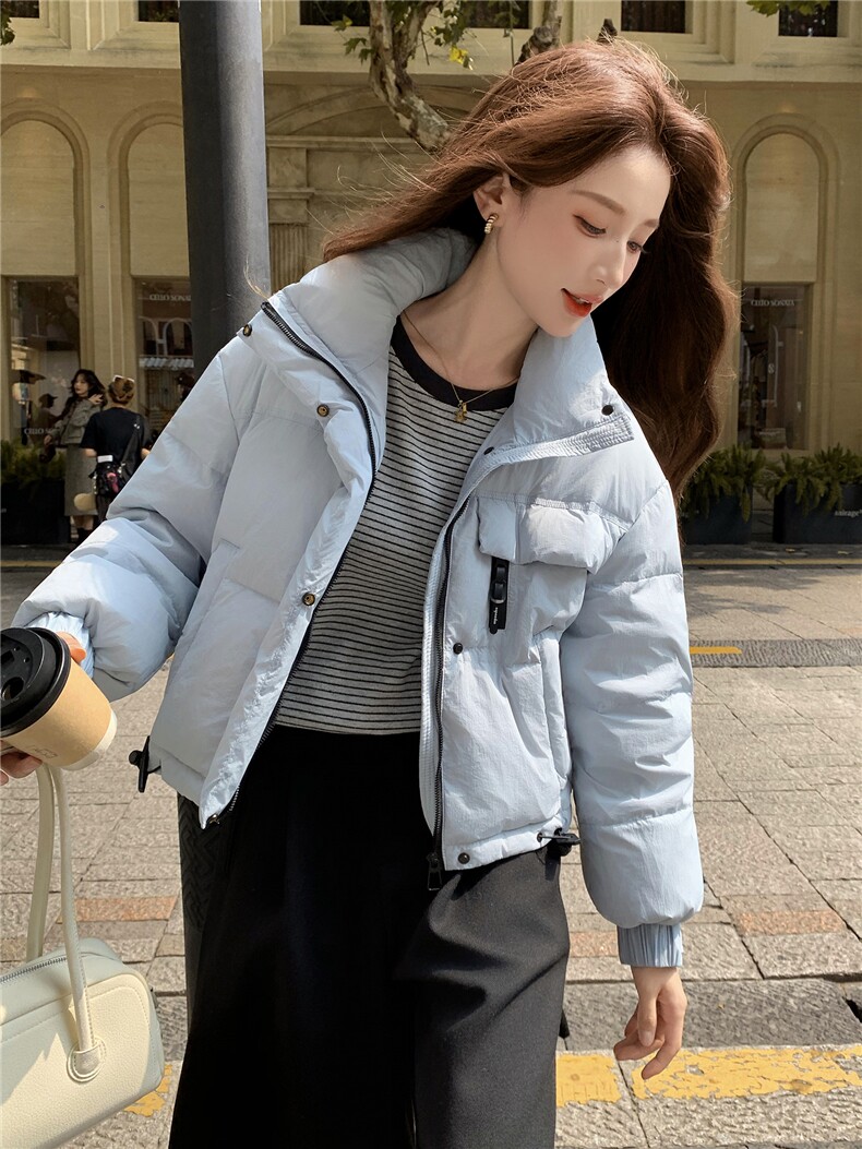现货新款羽绒服女短款韩版立领简约加厚小个子高级感面包服外套潮,女装羽绒服,韩然一族