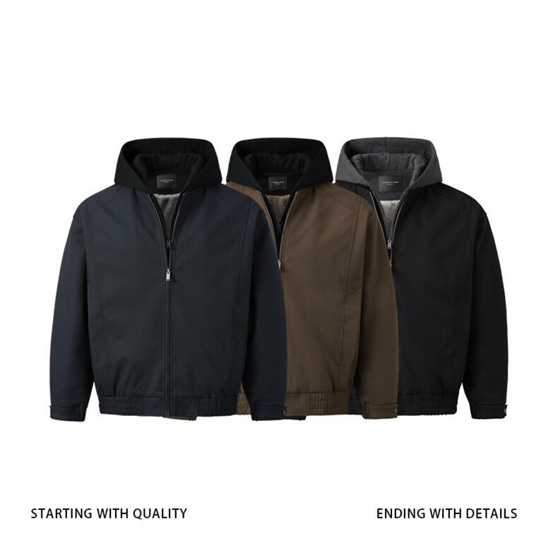 MY08-尺码M-3XL-P105-冬季假两件拼接连帽加厚夹克外套毛绒内里，男装夹克，星座1811B