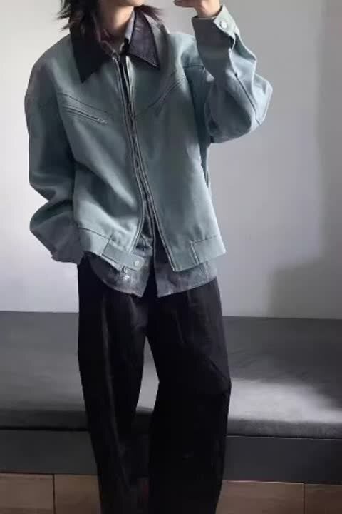 工装外套水洗做旧2025春秋高级感拼接翻领短款夹克男JKK23P100,男装夹克,电商D256-2(原A064-2)
