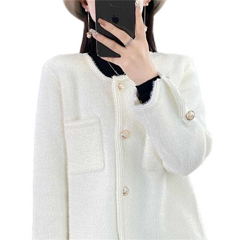 时尚水貂绒外套女款秋冬新款显瘦百搭气质开衫毛衣外套,针织衫/毛衣,暖姿羊绒