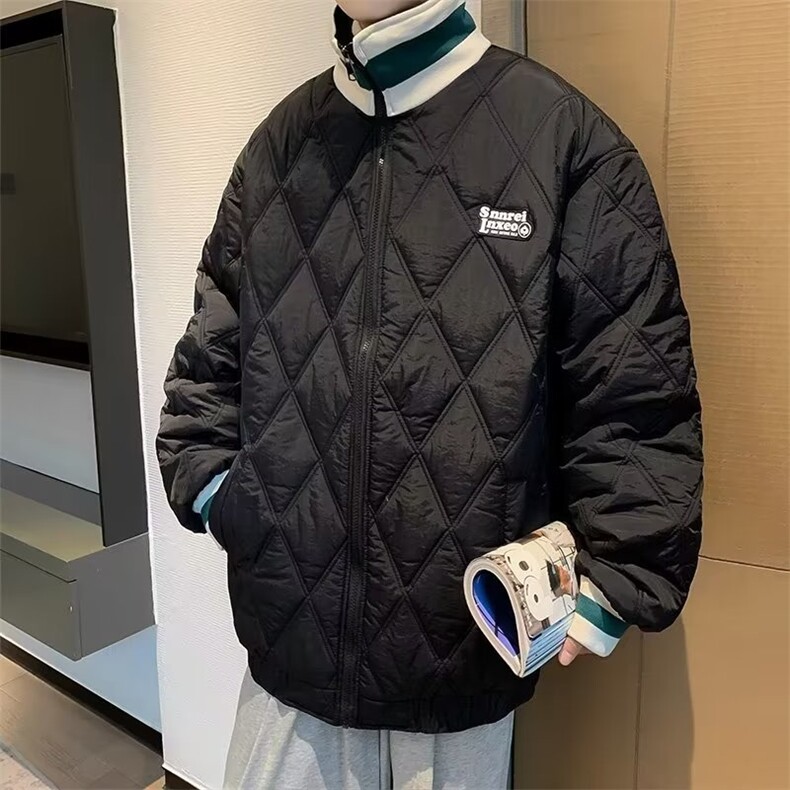 菱形格棉衣男韩版潮流保暖帅气2024冬季新款ins宽松外套MF013-P76,男装棉衣,星座412-3