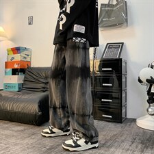 秋季ins高街裤子男潮牌韩版潮流情侣直筒宽松阔腿牛仔裤8085-p45，男装牛仔裤，星座1008-2