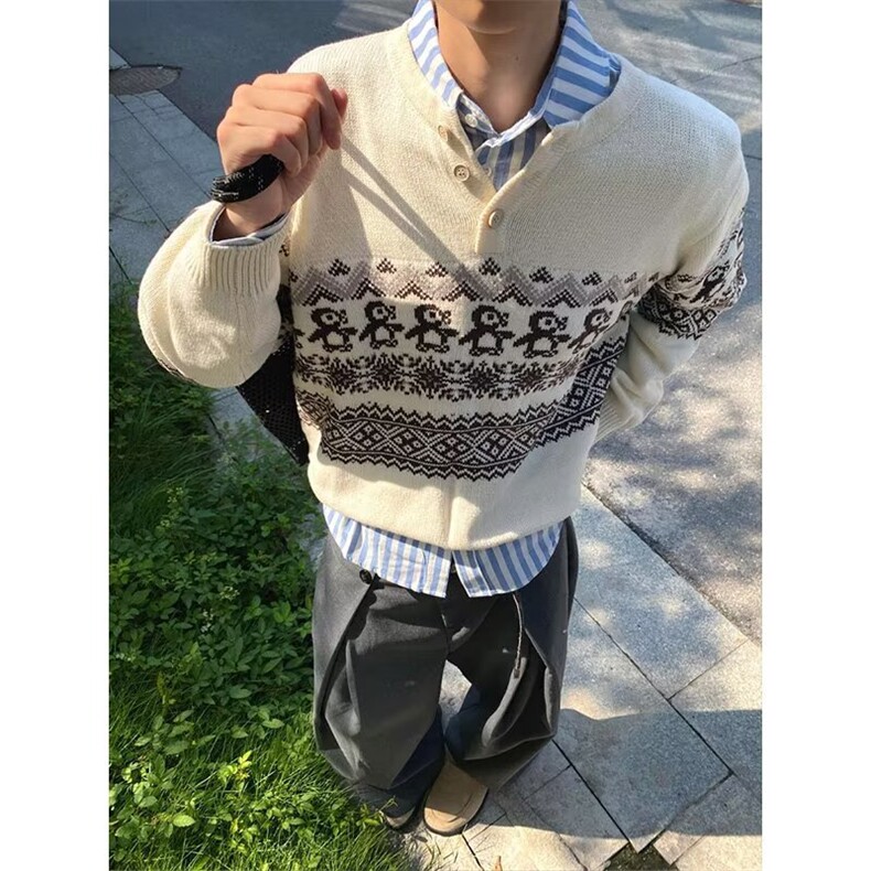 半高领纽扣古着毛衣男防风套头韩版百搭保暖针织衫外套潮MYX79,男装针织衫/毛衣,星座516A