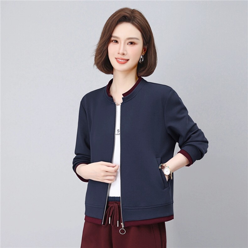 休闲时尚百搭气质上衣藏青色卫衣开衫外套女秋,女装卫衣/绒衫,璐依舞