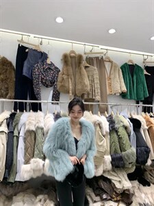 冬季新款编织雪绒狐皮草外套,女装皮草,邱小姐