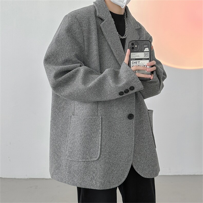 N6169/P95加棉P105冬季新开叉呢料毛呢西服男宽松外套上衣呢大衣，男装西服，电商A141