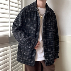 GENIOLAMODE小香风夹克男秋季高级感粗毛呢外套宽松格子衬衫新款，男装夹克，电商A351
