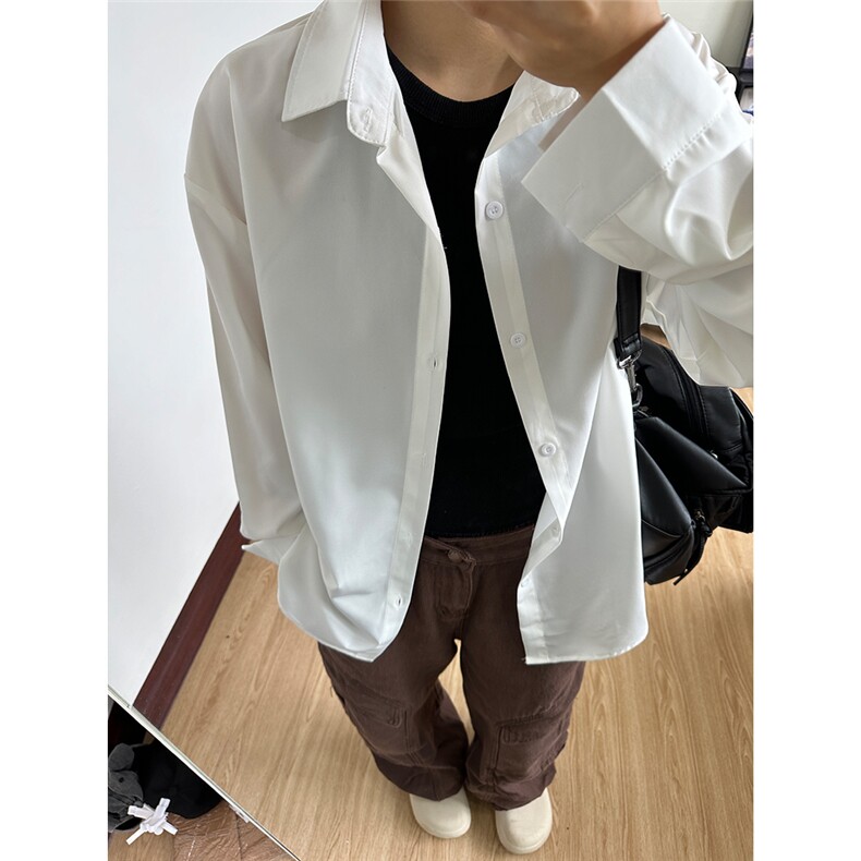 四季薄款冰丝长袖衬衫男简约纯色垂感休闲长袖痞帅衬衣CS031-P28图片