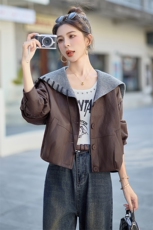 BAO皮衣外套女短款高级感机车服pu酷飒风海军领高端宽松春秋外套，女装皮衣，潮流依族