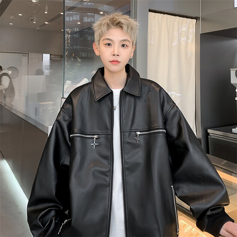 春款PU皮夹克四芒星双开拉链外套（现货充足）X1213-DY153-P95图片