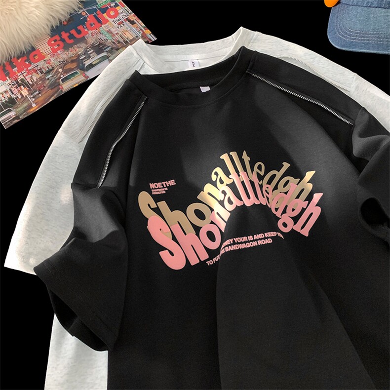 潮感拉链发泡印曼巴棉280克短袖宽松大码T恤TT8316特p38控59，男装T恤，星座804-1